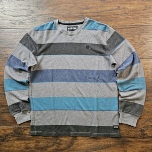 Zoo York Striped Long Sleeve Crewneck Sweater M Blue Gray Black